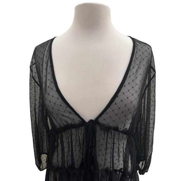 Zara Polka Dot Swiss Dot Sheer LS Blouse Sm Back Whimsigoth Fairygrunge witchy - Picture 4 of 8